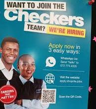 Job advertisement poster for Checkers, stating "Checkers is Hiring! Join Our Dynamic Team!" in bold letters.
