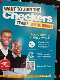 Job advertisement poster for Checkers, stating "Checkers is Hiring! Join Our Dynamic Team!" in bold letters.